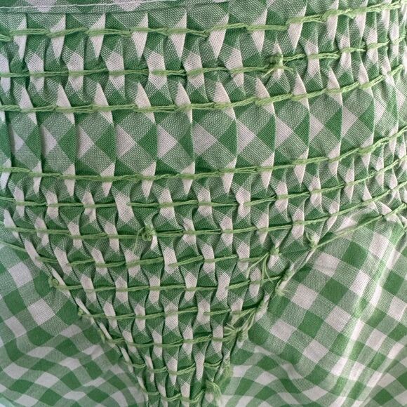 Vintage Green White Checkered Half Apron Ric Rac with Pocket - Picture 3 of 8